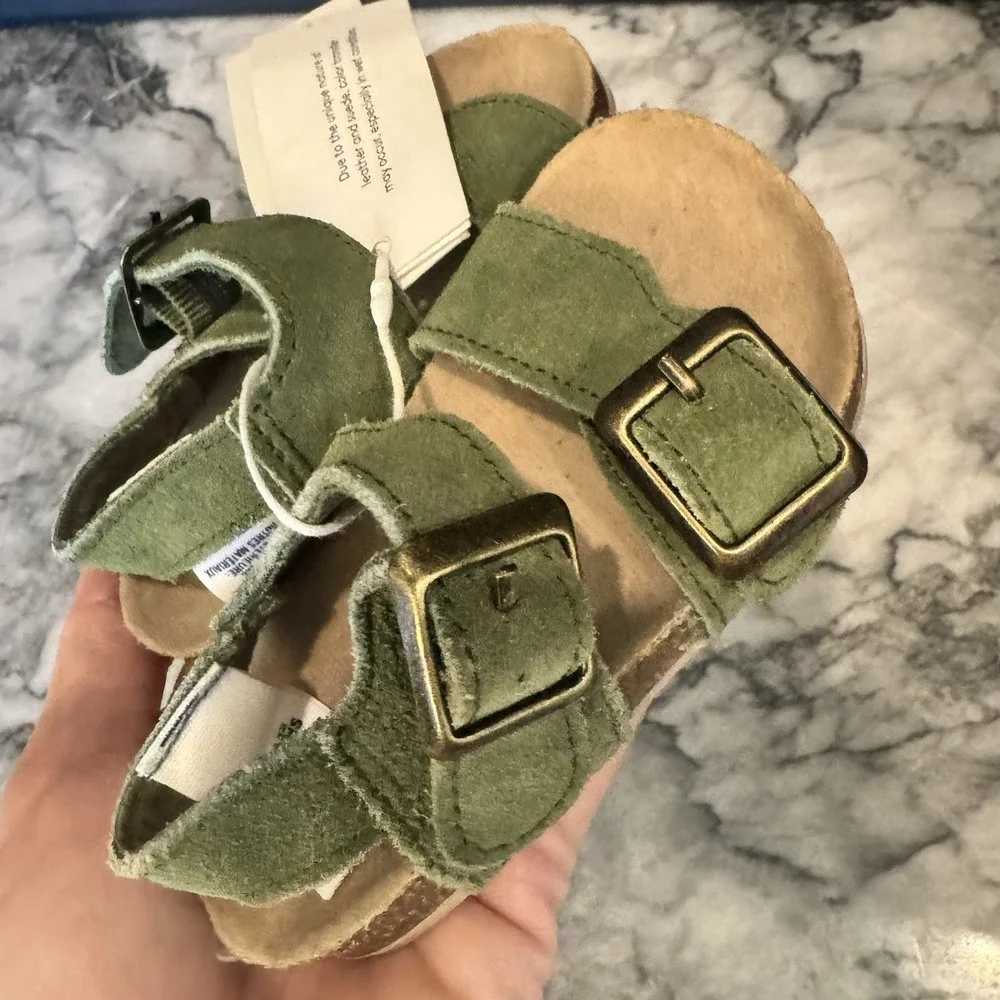 Janie and Jack Sandals Baby 6-12M GREEN Suede ~ Leather Buckle Strap Summer NWT